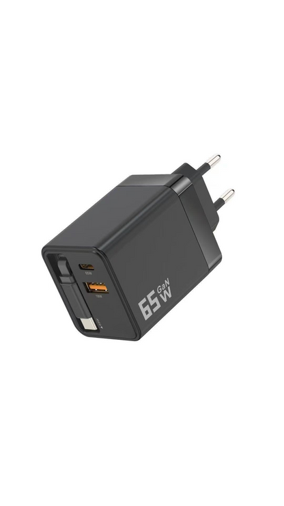 ✨⚡3-in-1-GaN-Ladegerät, 65W-Schnellladegerät für Smartphones mit Typ-C-Kabel und 2 USB-Anschlüssen