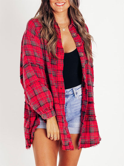 🔥Hot Sale 37% OFF🔥🏆Women's Mineral Washed Button Down Plaid Shirt