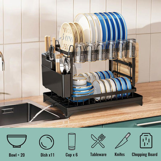 💎 53% RABATT! 💎 2-stufiges Geschirr-Abtropfregal – Mit Ablaufschale, Platzsparend & Ideal für Familienküchen