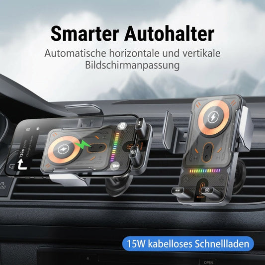 📢📢53 % Rabatt!! ⏰Intelligenter 2-in-1-Autotelefonhalter mit automatischer Drehfunktion und kabellosem Ladegerät⚡