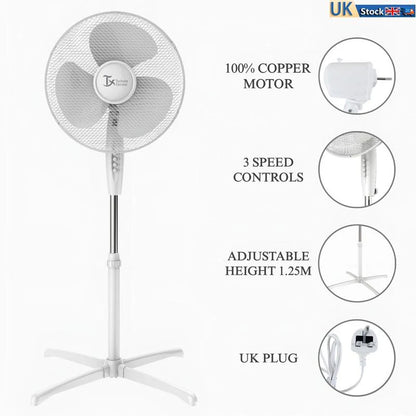 🥳HEISSER SALE 2026🥳💞50.000+ VERKAUFT!👵 📢📢⏰ Elektrischer Standventilator (40 cm) – 100 % Kupfermotor, 3 Geschwindigkeitsstufen, höhenverstellbar bis 1,25 m und geräuscharm – Weiß