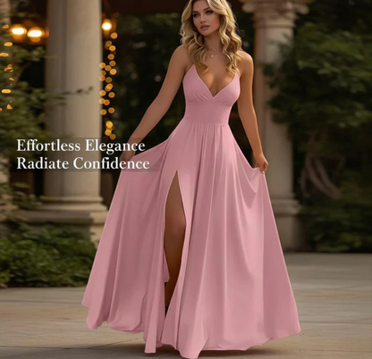 ✨ 50% RABATT! 👗V-Ausschnitt Maxikleid mit Spaghettiträgern und hohem Schlitz 🌙💃