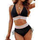 👙 Hochtailliertes Bikini Set mit Regenbogenwellen-Bund – Bauchkontrolle, Halter V-Ausschnitt, seitliche Zugbänder für Strand & Pool