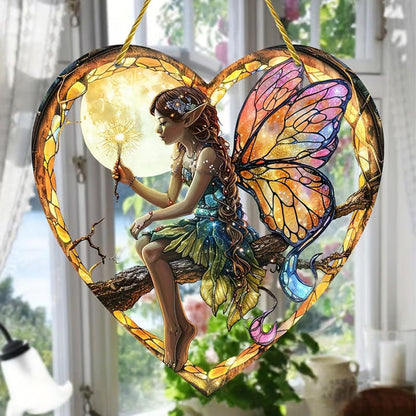 Heart-Shaped Elf Girl Window Hanging Ornament