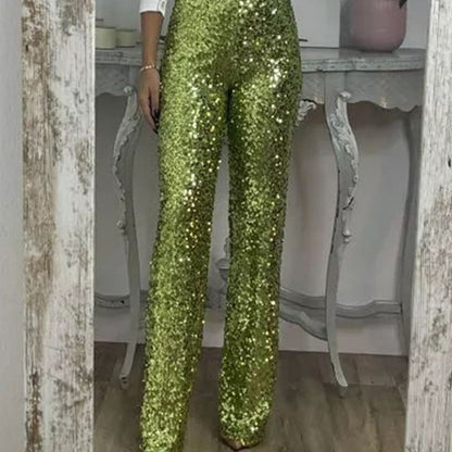 🎅Early Xmas Sales - 50% OFF🎄Women's High-Waist Sequin Slim Stretch Pants with Flared Legs