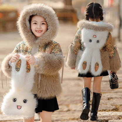 Children's Warm Fashionable Sequined Plush Jacket