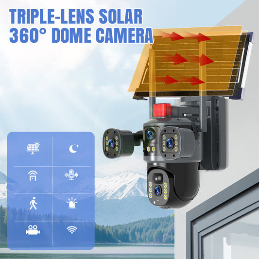 💥Neuer Verkaufsschlager🎥Solarbetriebene 360°-Kuppelkamera mit drei Objektiven✈️ Kostenloser Versand