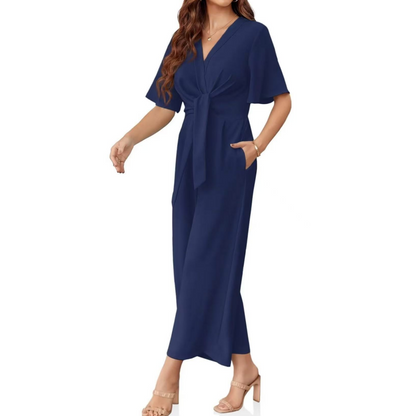 👗✨ Eleganter V-Ausschnitt Jumpsuit mit breiter Taille & Bindeband – perfekt für Hochzeit, Sommerparty & Büro 🎀💃 – figurschmeichelnd, vielseitig & bequem – jetzt shoppen!
