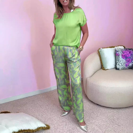 🔥Top & Printed Wide-Leg Pants 2-Piece Set