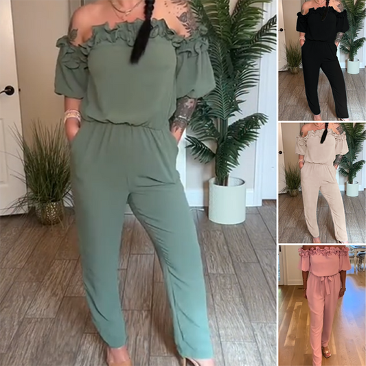 Schulterfreier Jumpsuit mit Volants