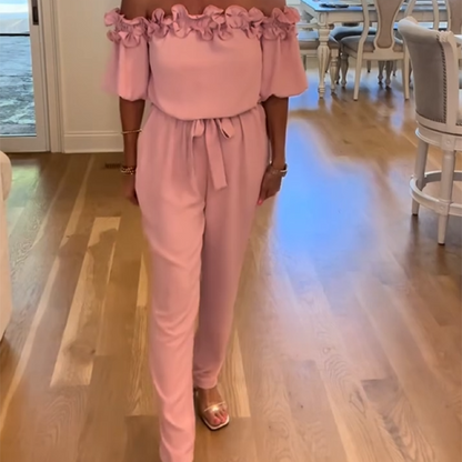 Schulterfreier Jumpsuit mit Volants