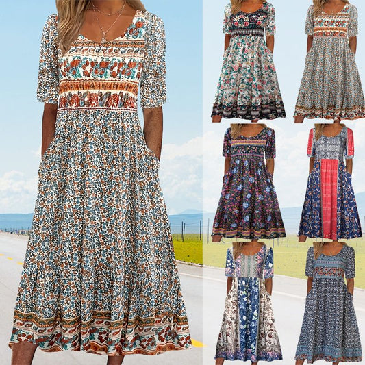 🔥49 % RABATT🌸✨ Elegantes Bohemian-Druckkleid für Damen
