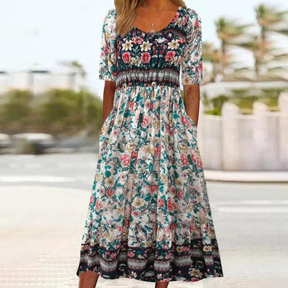 🔥49 % RABATT🌸✨ Elegantes Bohemian-Druckkleid für Damen