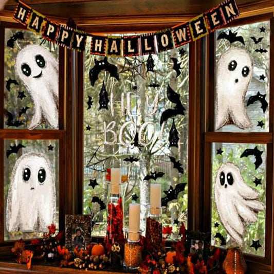 Halloween-Geister Statische Fensteraufkleber – Doppelseitige, wiederverwendbare Deko