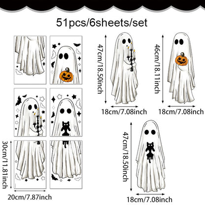 Halloween-Geister Statische Fensteraufkleber – Doppelseitige, wiederverwendbare Deko