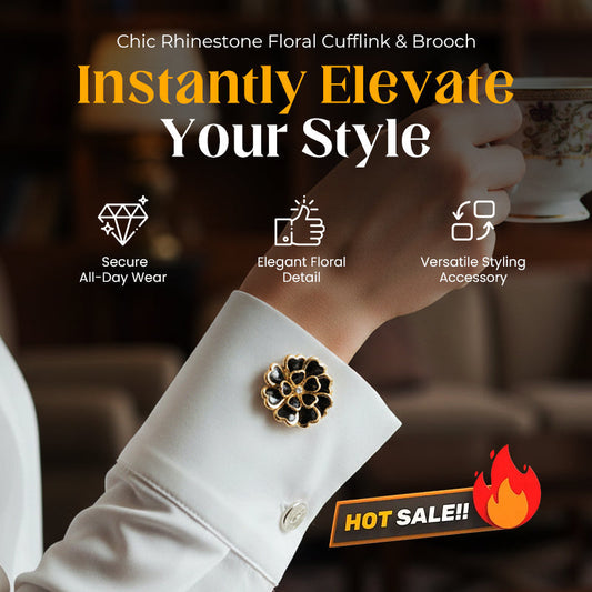 Boutons de manchette et broche florale chic ornés de strass