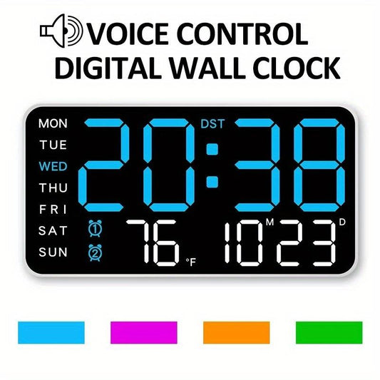 Grande horloge murale numérique avec affichage LED, dateur et thermomètre, cadeau idéal pour les personnes âgées, décoration pour le salon et la chambre à coucher