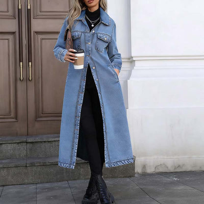 🧥 65% RABATT! 👖 Lange Jeansjacke – Zugeknöpft für Eleganz, Aufgeknöpft für Flair & Perfekt für Frühling & Herbst 💙