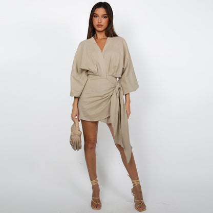 👉⚡️Letzter Tag 60 % Rabatt⚡️👈🔥Damen Wickelkleid mit V-Ausschnitt🔥