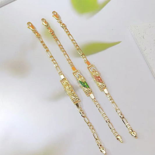 🔥60 % Rabatt🔆Zweifarbiges Vintage Armband mit St. Jude Anhänger – Klassisches Kettenarmband🙏🖤