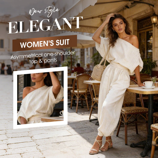🎁NEU EINGETROFFEN 65% RABATT💥 Asymmetrisches One-Shoulder-Top & Hosen-Set für Damen