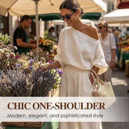 🎁NEU EINGETROFFEN 65% RABATT💥 Asymmetrisches One-Shoulder-Top & Hosen-Set für Damen