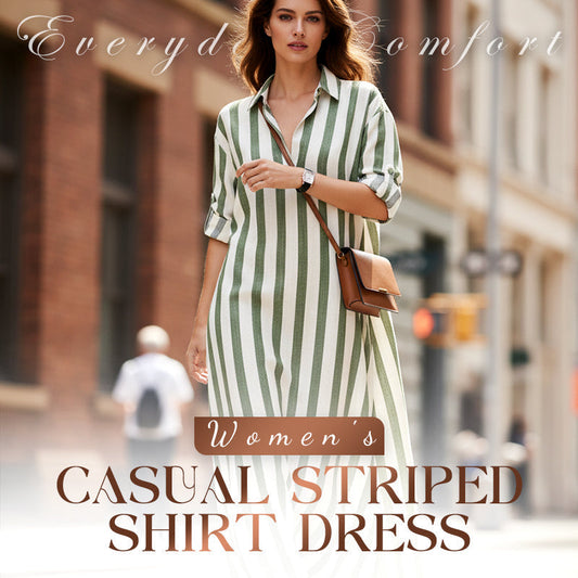 🌞Frühlingserwachen: 60% Rabatt!👗 Gestreiftes Langarm-Hemdkleid – Oversize-Schnitt mit vertikalen Streifen – Aus reiner Baumwolle & mit Seitentaschen