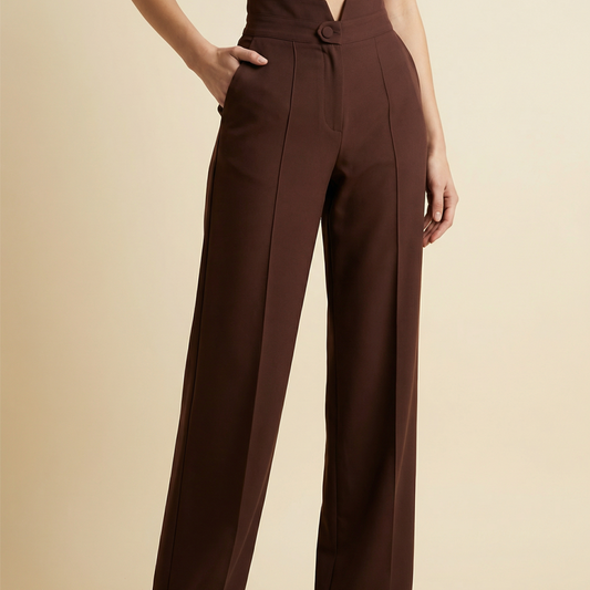 👖 60% RABATT! ✨ Damenhose mit Hoher Taille & Weitem Bein – V-förmiger Bund, Fließende Silhouette & Praktische Taschen (Kaffee, S–3XL) 🌸