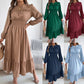 👗Neuheiten 52 % Rabatt!🥰 Damen-Maxikleid mit langen Ärmeln, Smokarbeit und Rüschen