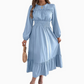 👗Neuheiten 52 % Rabatt!🥰 Damen-Maxikleid mit langen Ärmeln, Smokarbeit und Rüschen