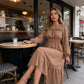 👗Neuheiten 52 % Rabatt!🥰 Damen-Maxikleid mit langen Ärmeln, Smokarbeit und Rüschen