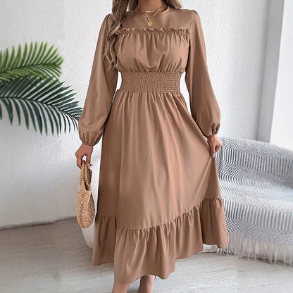 👗Neuheiten 52 % Rabatt!🥰 Damen-Maxikleid mit langen Ärmeln, Smokarbeit und Rüschen