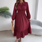 👗Neuheiten 52 % Rabatt!🥰 Damen-Maxikleid mit langen Ärmeln, Smokarbeit und Rüschen