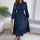 👗Neuheiten 52 % Rabatt!🥰 Damen-Maxikleid mit langen Ärmeln, Smokarbeit und Rüschen
