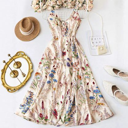 💐Frühlings-Sonderangebot: 64% Rabatt!!🌿🌸 Plus-Size-Midikleid mit Blumenmuster und Spaghettiträgern