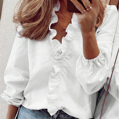 👚 60% RABATT! 🌸 Damen Bluse – Frühling/Sommer, Langarm, Rüschen-Design, Elegant & Leicht Für Einen Romantischen Look ✨