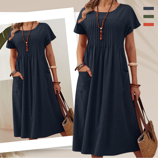 💎 -60% AUF DAS FALTENKLEID! 💎 Kurzarm, Mit Taschen & Aus Leichter Baumwoll-Leinen-Mischung – Perfekt für den Sommer
