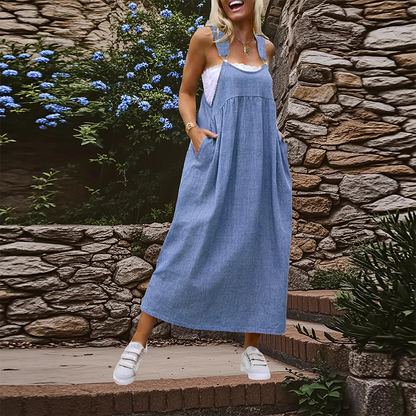 👗 58% RABATT! 💙 Damen Latzkleid in Denim-Optik – Locker, Modern & Perfekt Für Den Alltag 🌸