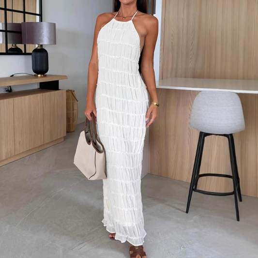 💎69% Rabatt 👗Sexy plissiertes Neckholder-Maxikleid mit rückenfreiem Schnitt🌸Weiches Material, angenehm zu tragen, passt sich perfekt den Körperkonturen an