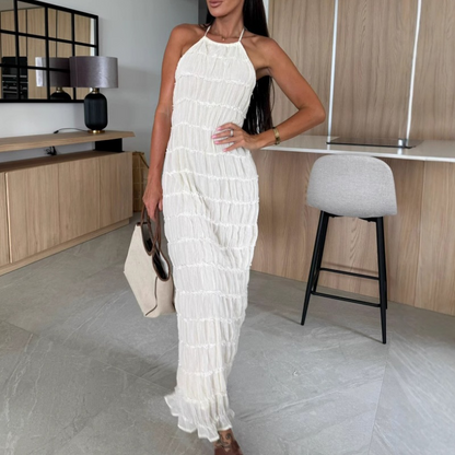 💎69% Rabatt 👗Sexy plissiertes Neckholder-Maxikleid mit rückenfreiem Schnitt🌸Weiches Material, angenehm zu tragen, passt sich perfekt den Körperkonturen an