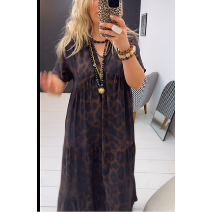 💎66 % Rabatt für begrenzte Zeit 👗Damen V-Ausschnitt Leopardenmuster Maxikleid📦Kostenloser Versand🔥
