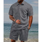 🔥70% Rabatt 👕🩳Herren-Zweiteiler mit Rautenstruktur: Kurzarmhemd mit Kragen & Shorts mit Kordelzug🌊