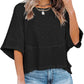 💎59 % Rabatt🌸Einfarbiges Patchwork-T-Shirt mit lockeren Fünf-Punkt-Trompetenärmeln🌈