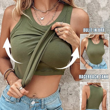 💥62% Rabatt 🎀Geripptes Tanktop mit integriertem BH für Frauen🌸ideal für Alltag, Freizeit und Sommer🌊