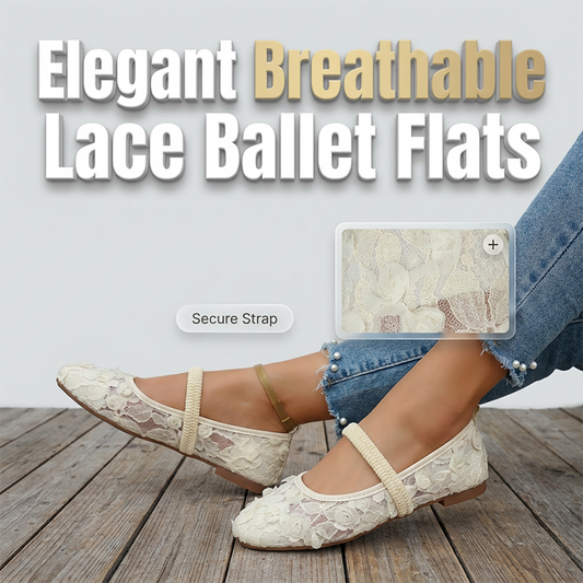 Damen Spitzen atmungsaktive Ballerinas mit eckiger Zehenpartie