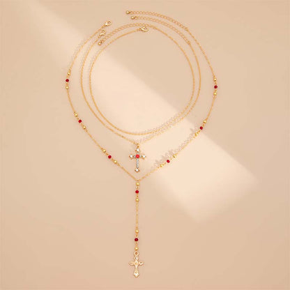 Mehrschichtige Goldkreuz-Halsketten für Frauen