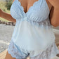 🥳HEISSER VERKAUF 2026🥳💞ÜBER 50.000 VERKAUFT!👗🌸 50 % RABATT! Pyjama-Set aus Top und Shorts mit Spitzenbesatz – Weicher, satinartiger Stoff, verstellbare Träger und V-Ausschnitt.