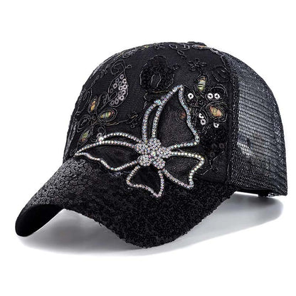 Baseballkappe mit Strass-Schmetterling und Pailletten
