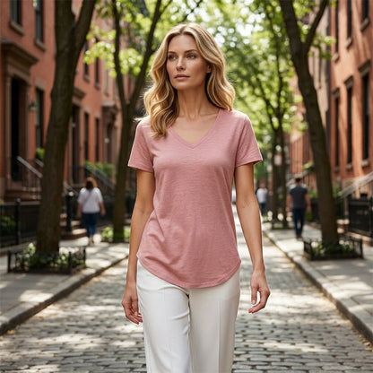 Lässiges Damen-T-Shirt mit V-Ausschnitt und kurzen Ärmeln