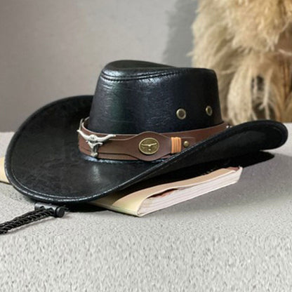 Vintage-Cowboyhut mit breiter Krempe und Riemen